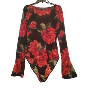 Forever 21 Floral Bell Sleeve Bodysuit 3X